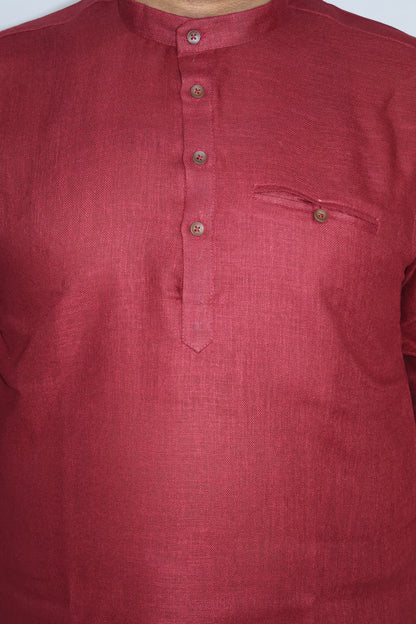 SHARPLINEN MEN'S FULL SLEEVE KURTA MARON