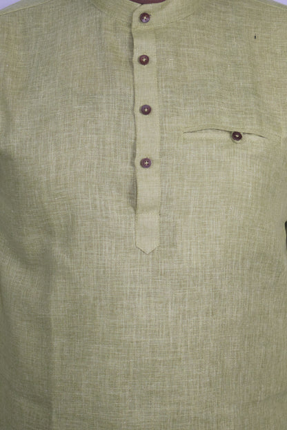 SHARPLINEN MEN'S FULL SLEEVE KURTA MEHENDI GREEN