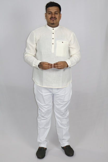 SHARPLINEN MEN'S FULL SLEEVE KURTA OFF WHITE