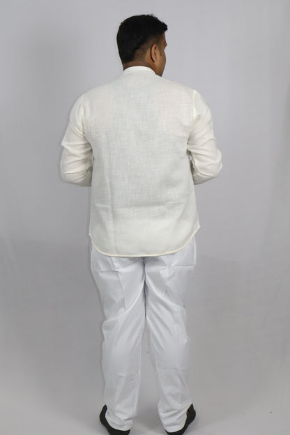SHARPLINEN MEN'S FULL SLEEVE KURTA OFF WHITE