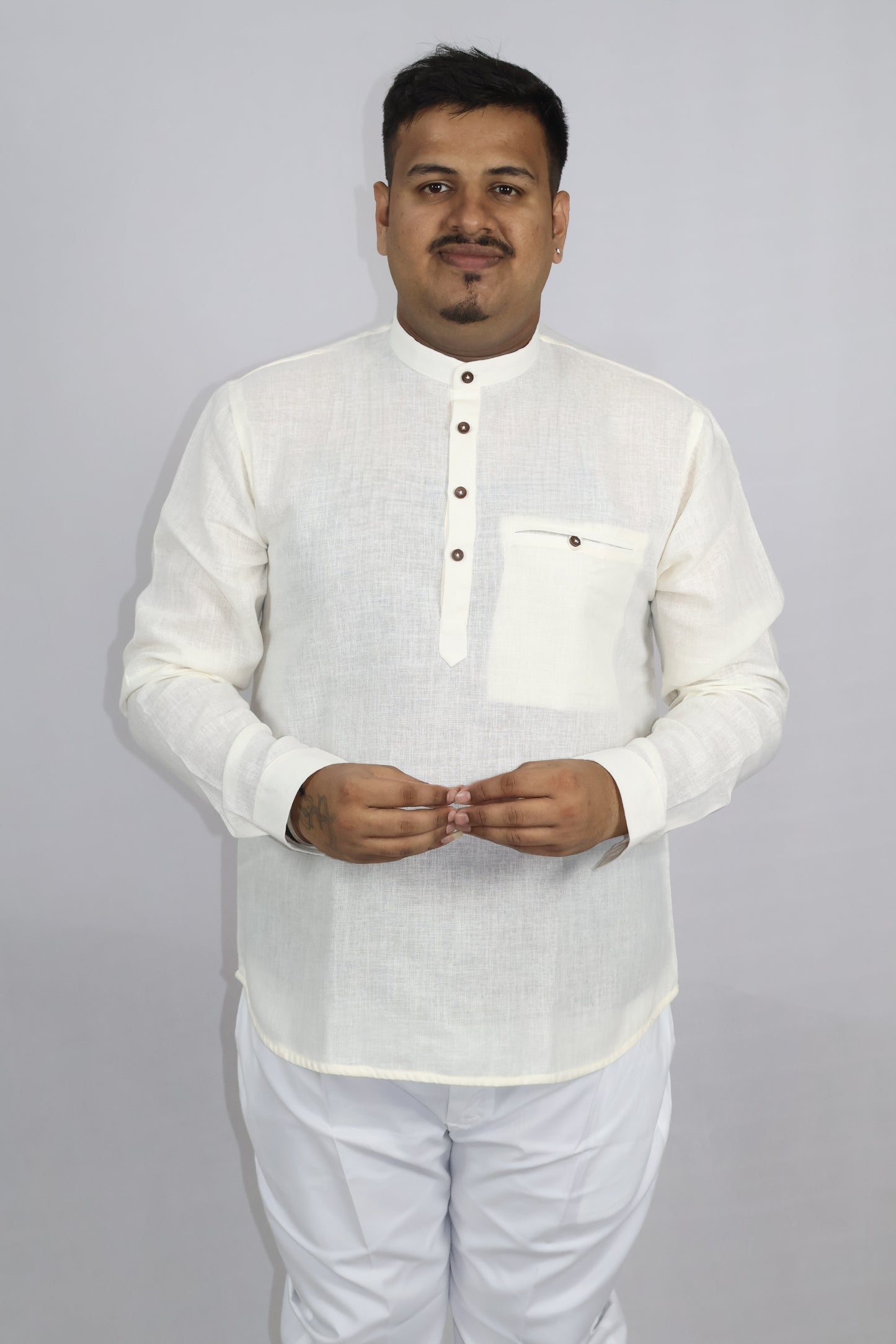 SHARPLINEN MEN'S FULL SLEEVE KURTA OFF WHITE
