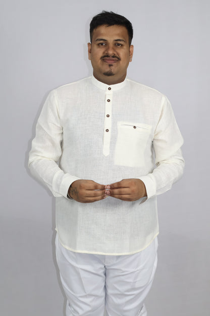 SHARPLINEN MEN'S FULL SLEEVE KURTA OFF WHITE