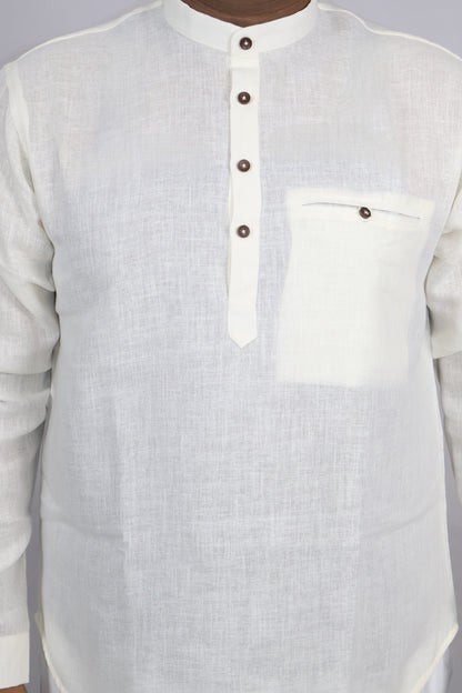 SHARPLINEN MEN'S FULL SLEEVE KURTA OFF WHITE