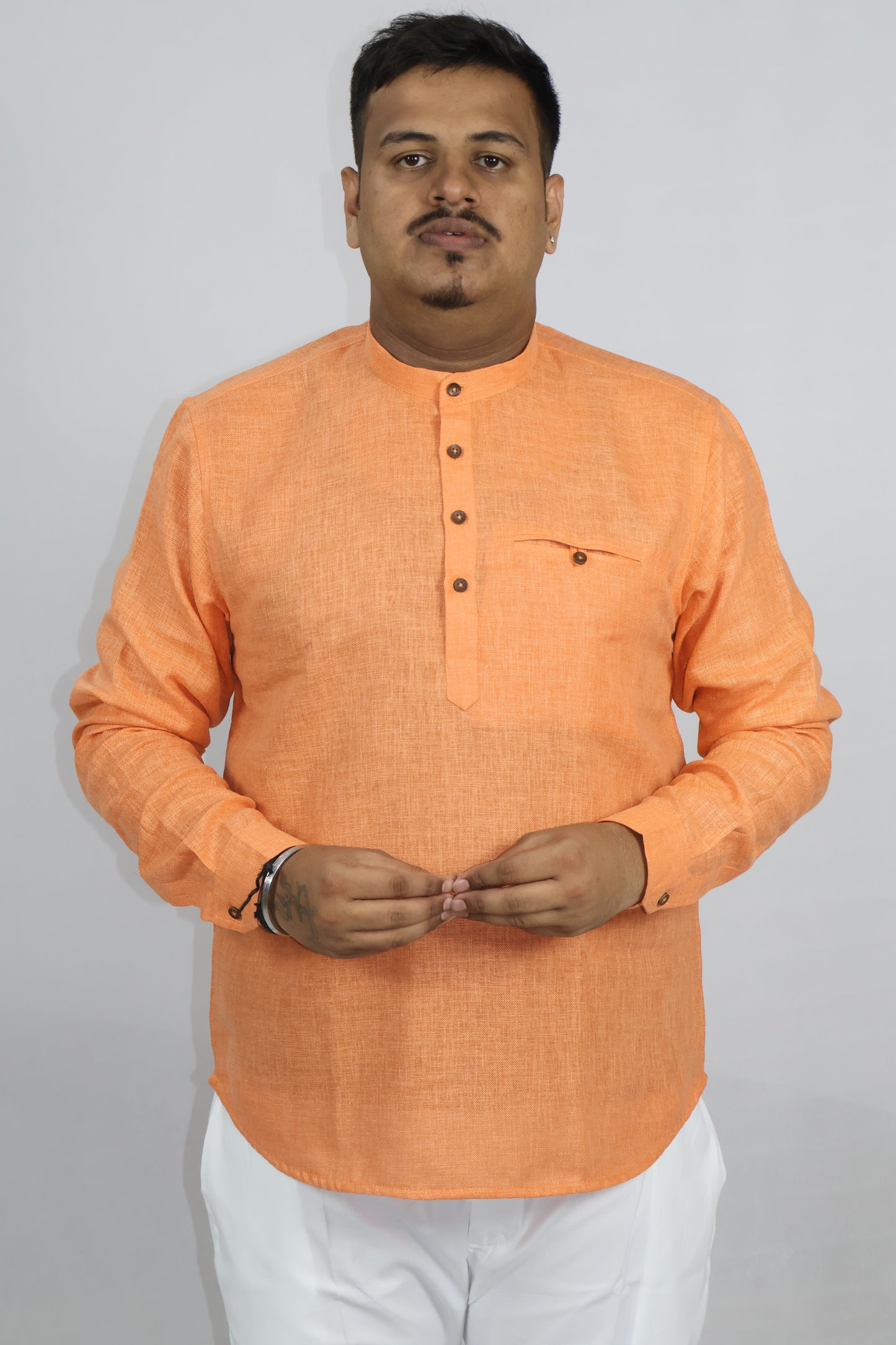 SHARPLINEN MEN'S FULL SLEEVE KURTA ORANGE