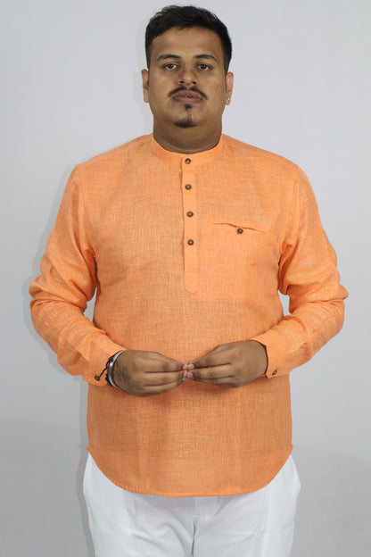 SHARPLINEN MEN'S FULL SLEEVE KURTA ORANGE