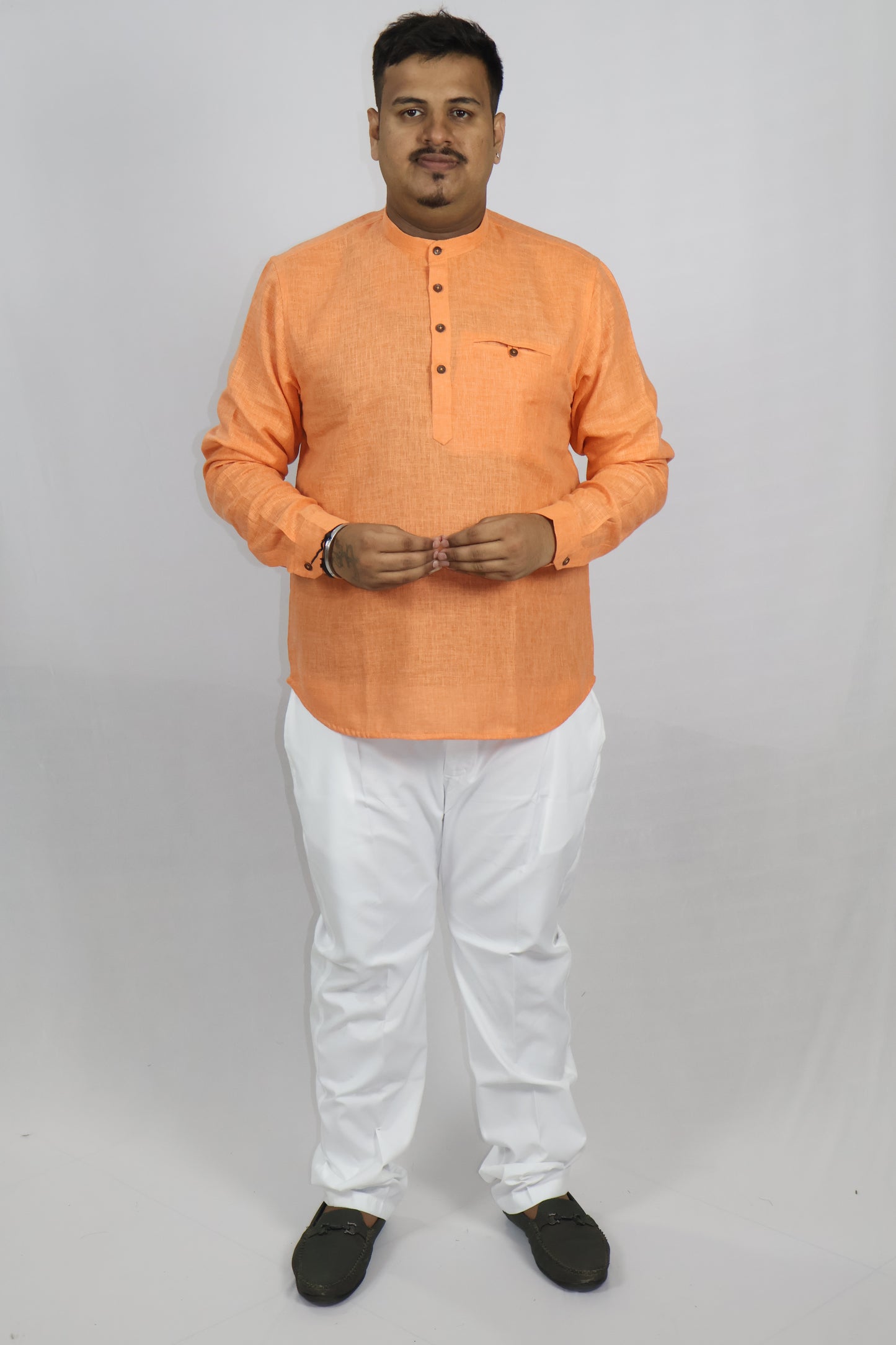 SHARPLINEN MEN'S FULL SLEEVE KURTA ORANGE