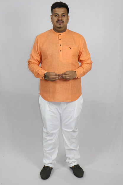 SHARPLINEN MEN'S FULL SLEEVE KURTA ORANGE