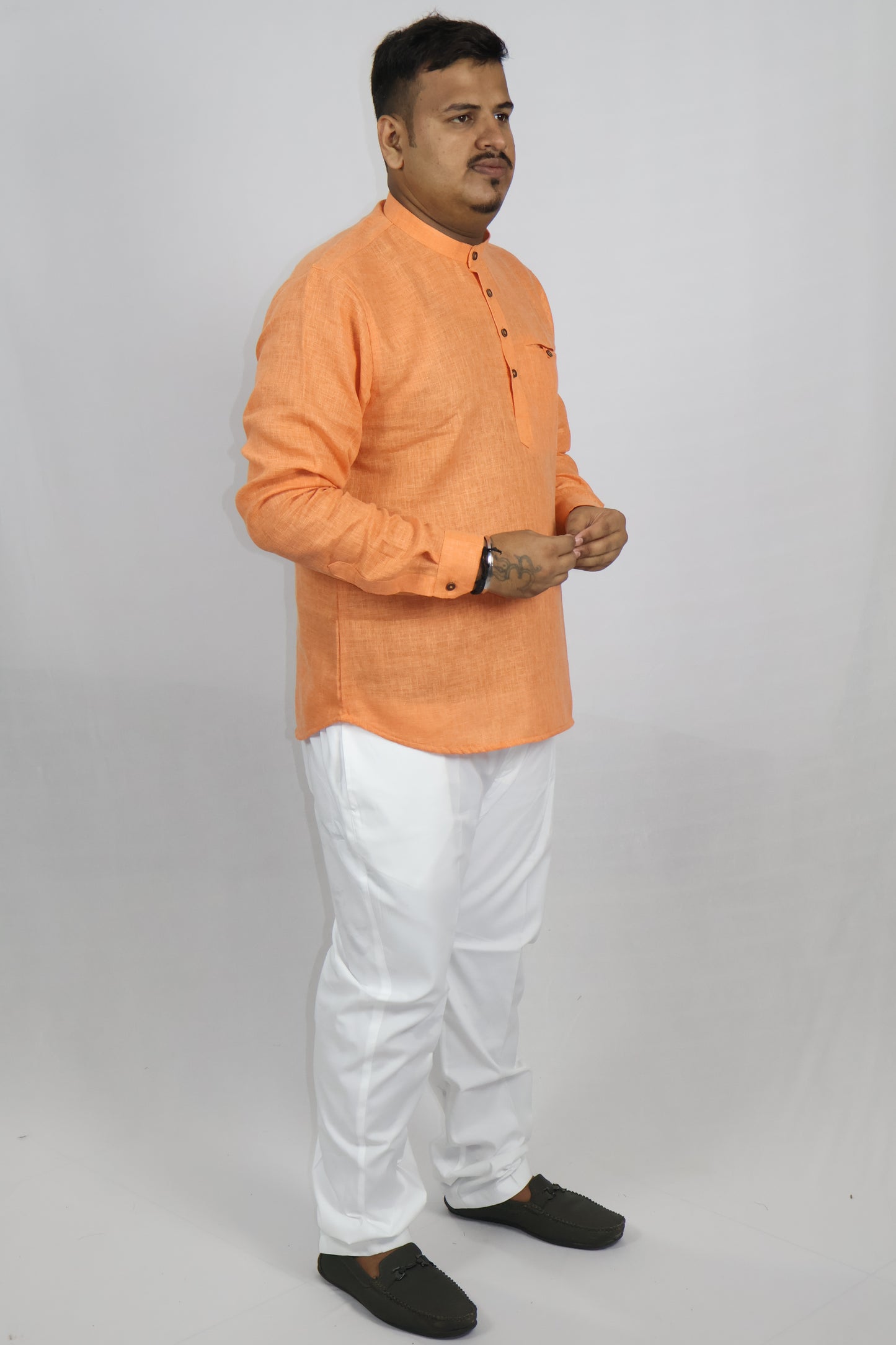 SHARPLINEN MEN'S FULL SLEEVE KURTA ORANGE