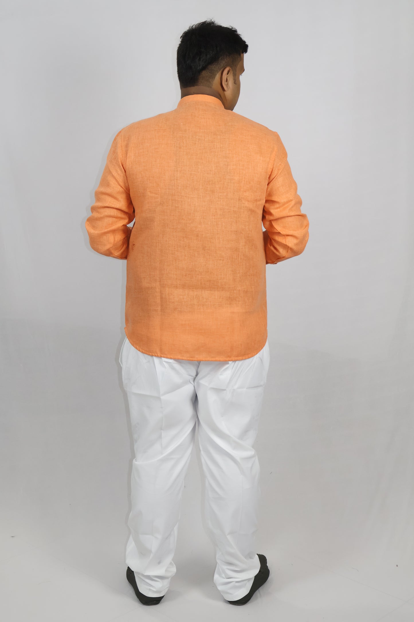 SHARPLINEN MEN'S FULL SLEEVE KURTA ORANGE