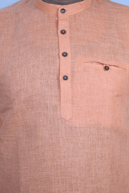 SHARPLINEN MEN'S FULL SLEEVE KURTA ORANGE