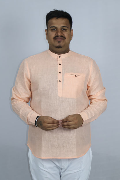 SHARPLINEN MEN'S FULL SLEEVE KURTA PEACH