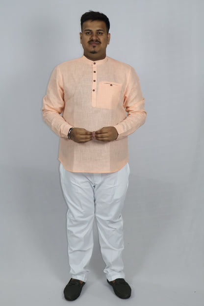 SHARPLINEN MEN'S FULL SLEEVE KURTA PEACH