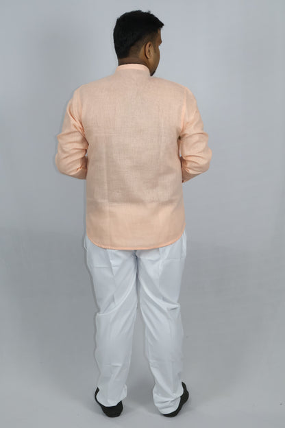 SHARPLINEN MEN'S FULL SLEEVE KURTA PEACH