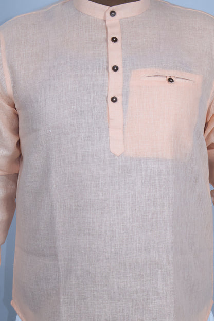 SHARPLINEN MEN'S FULL SLEEVE KURTA PEACH