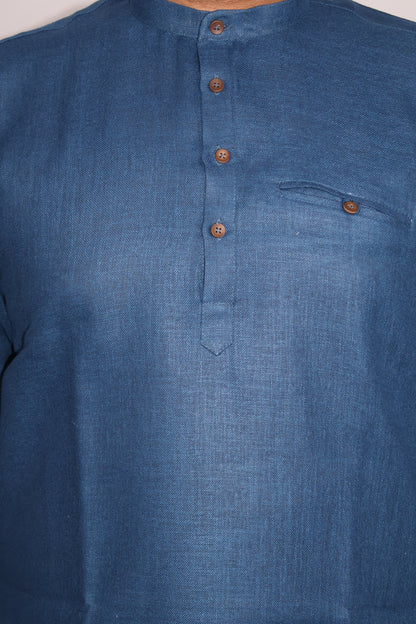 SHARPLINEN MEN'S FULL SLEEVE KURTA PEACOCK BLUE