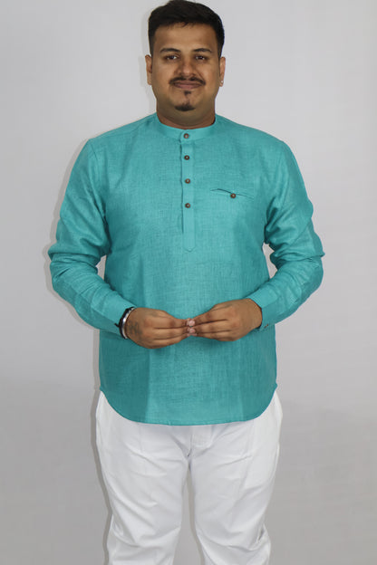SHARPLINEN MEN'S FULL SLEEVE KURTA RAMA GREEN