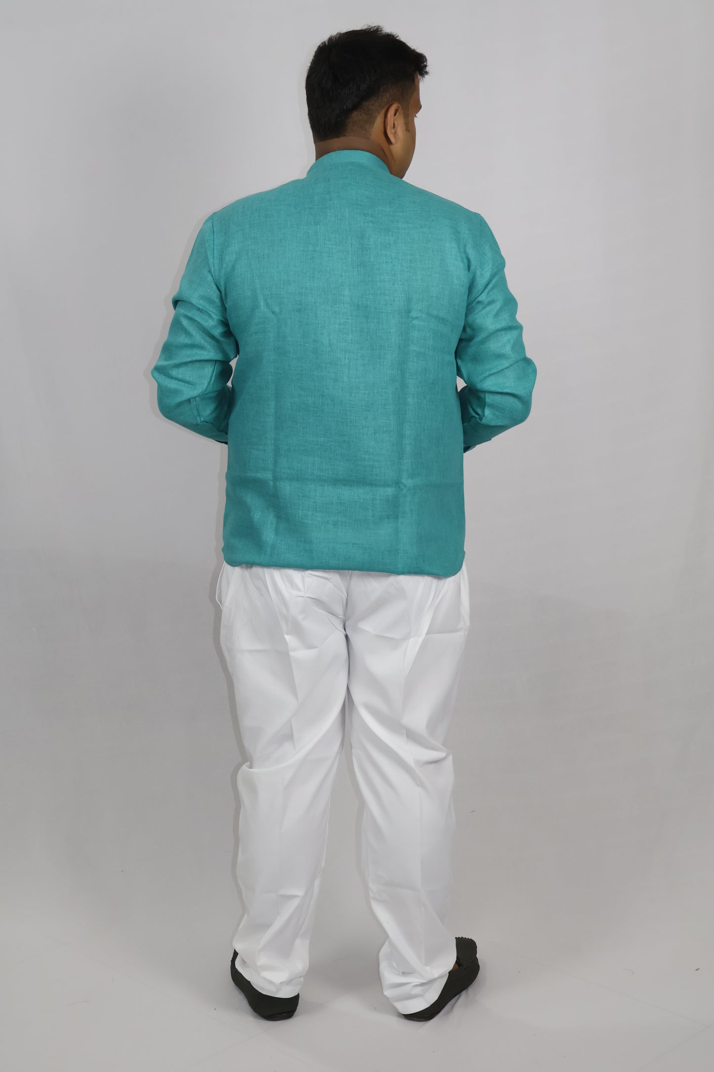 SHARPLINEN MEN'S FULL SLEEVE KURTA RAMA GREEN
