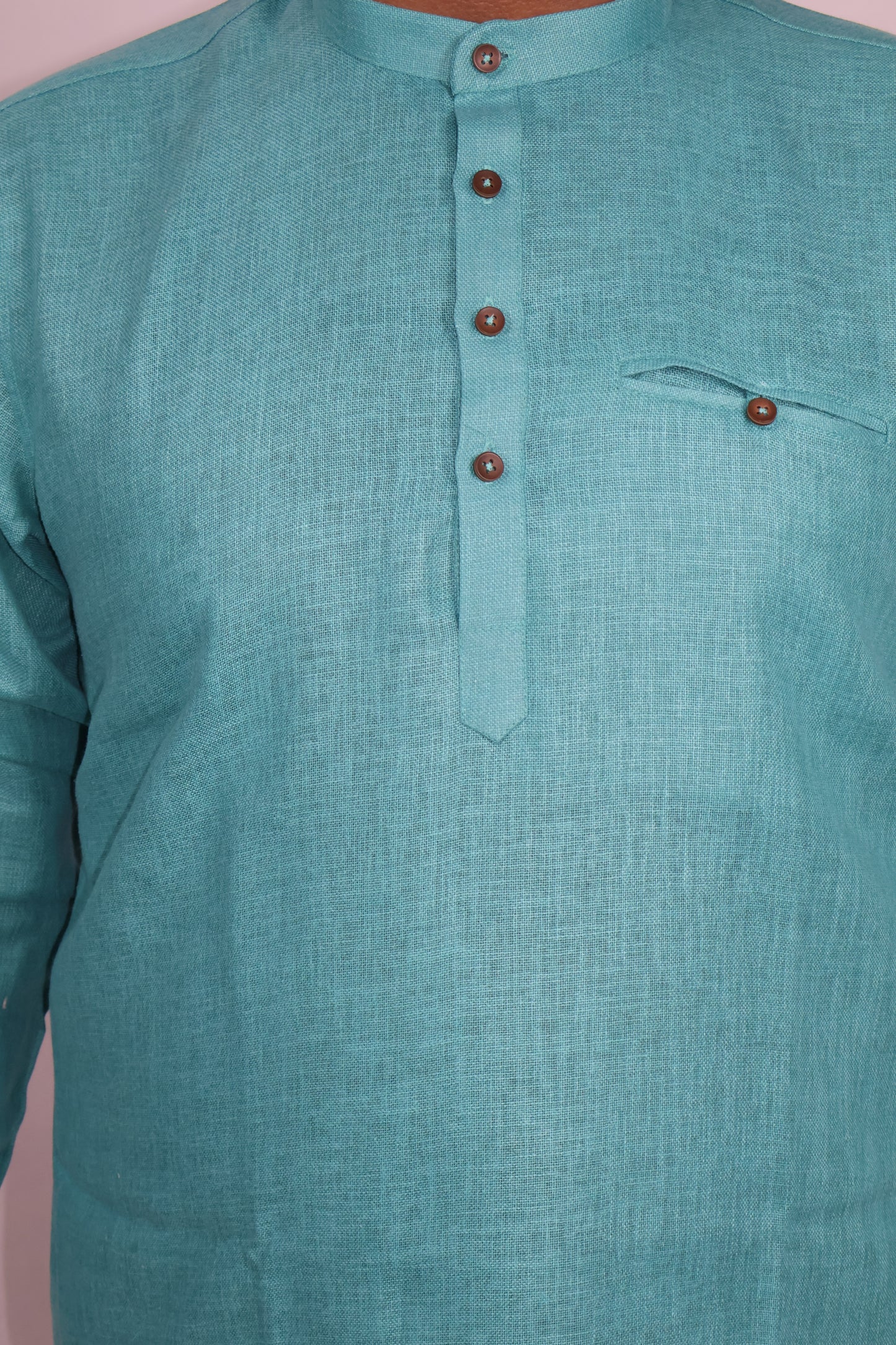 SHARPLINEN MEN'S FULL SLEEVE KURTA RAMA GREEN