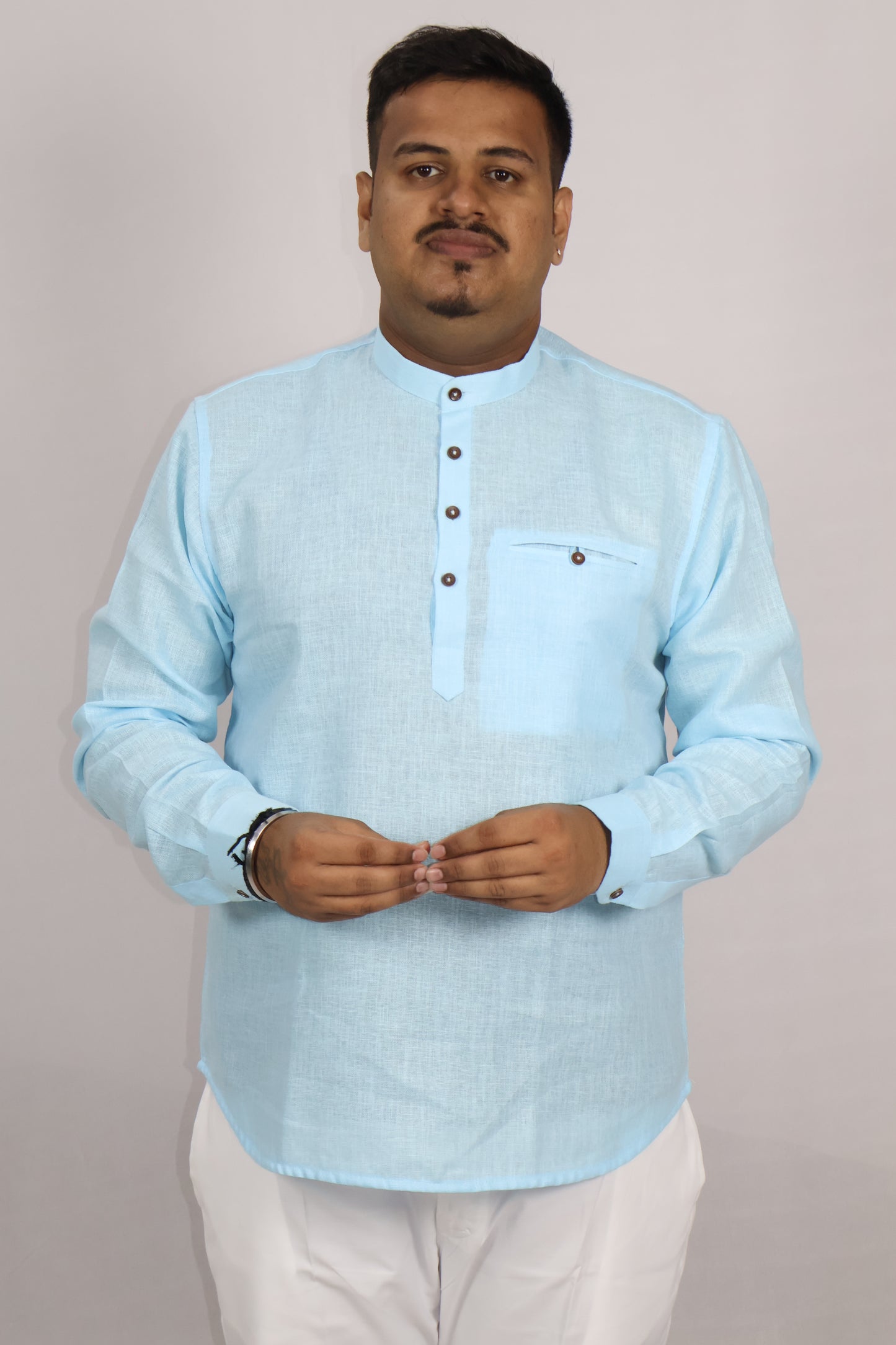 SHARPLINEN MEN'S FULL SLEEVE KURTA SKY BLUE
