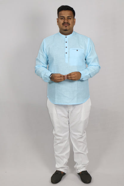 SHARPLINEN MEN'S FULL SLEEVE KURTA SKY BLUE