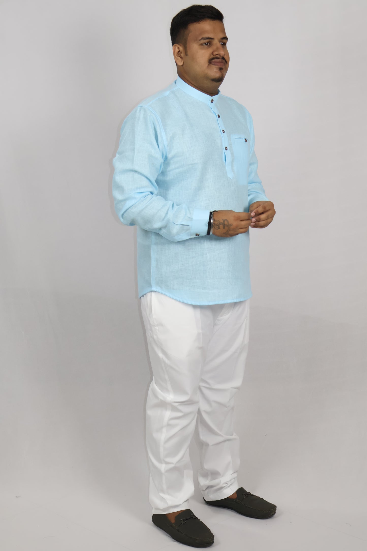 SHARPLINEN MEN'S FULL SLEEVE KURTA SKY BLUE