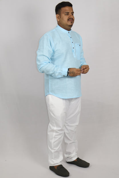 SHARPLINEN MEN'S FULL SLEEVE KURTA SKY BLUE