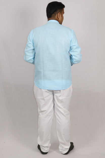 SHARPLINEN MEN'S FULL SLEEVE KURTA SKY BLUE