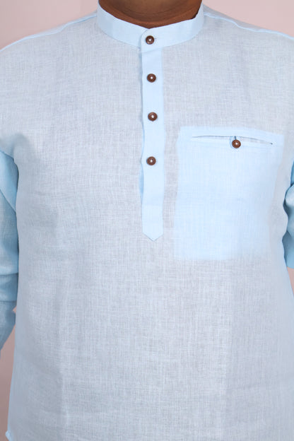 SHARPLINEN MEN'S FULL SLEEVE KURTA SKY BLUE