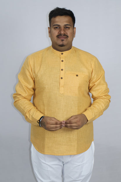 SHARPLINEN MEN'S FULL SLEEVE KURTA TURMERIC