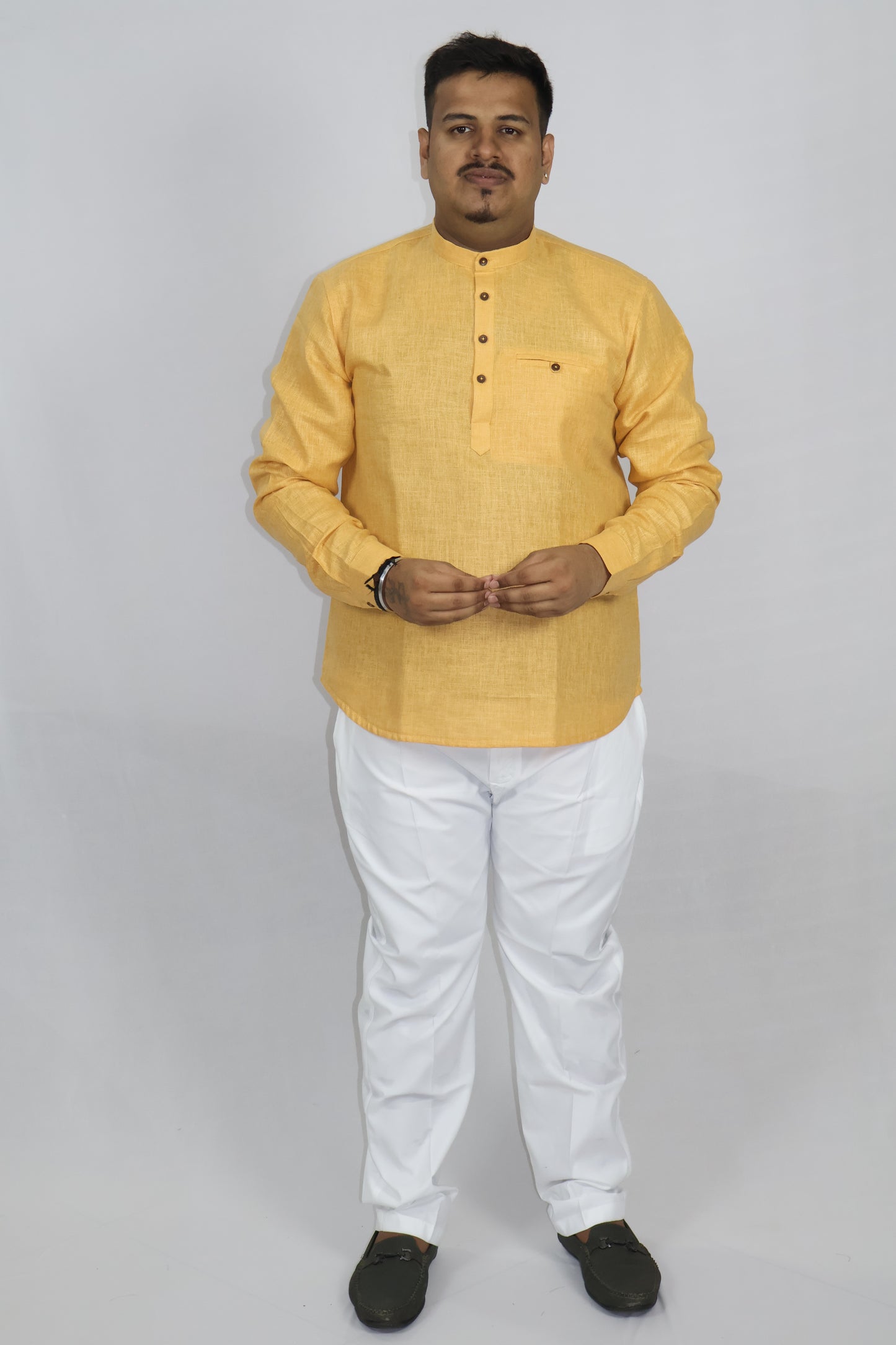 SHARPLINEN MEN'S FULL SLEEVE KURTA TURMERIC