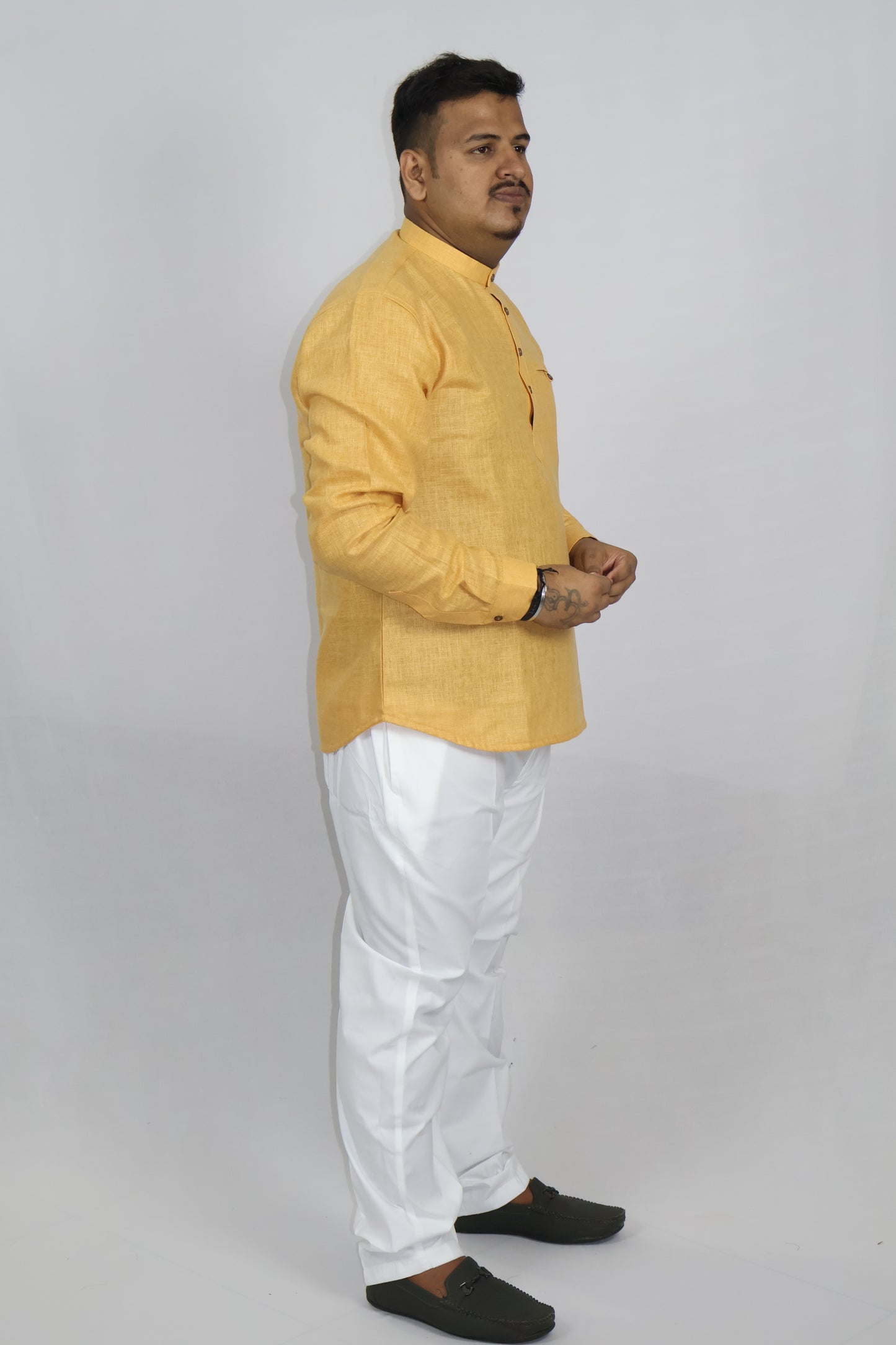 SHARPLINEN MEN'S FULL SLEEVE KURTA TURMERIC