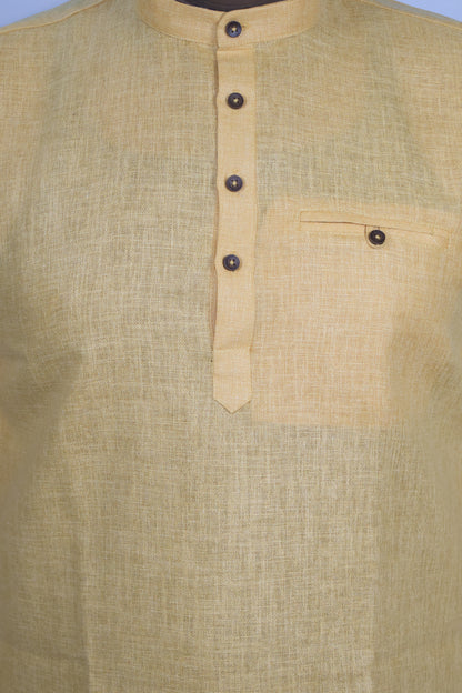 SHARPLINEN MEN'S FULL SLEEVE KURTA TURMERIC