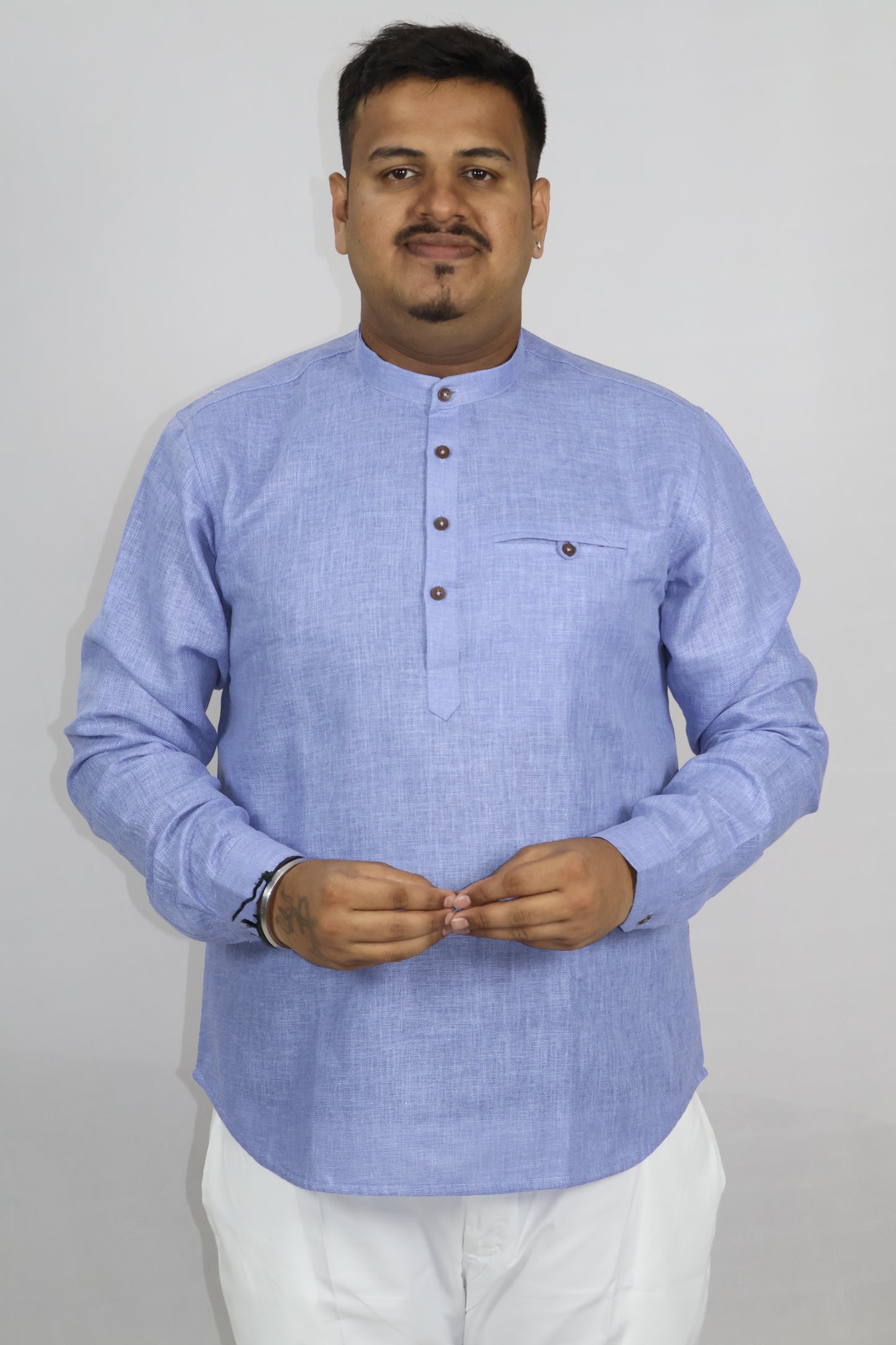 SHARPLINEN MEN'S FULL SLEEVE KURTA VIOLET