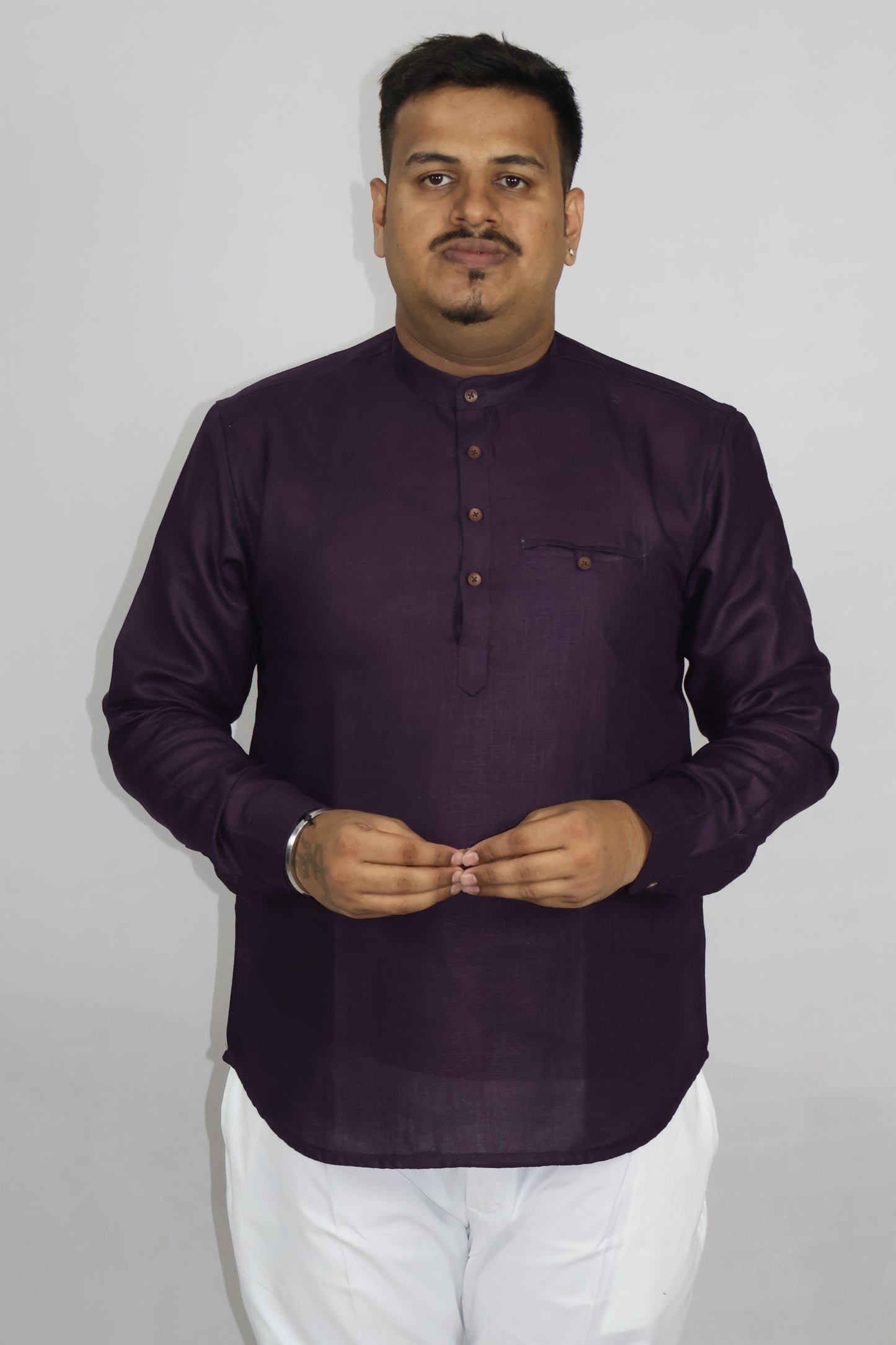 SHARPLINEN MEN'S FULL SLEEVE KURTA WINE