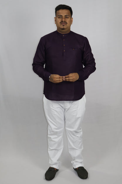 SHARPLINEN MEN'S FULL SLEEVE KURTA WINE