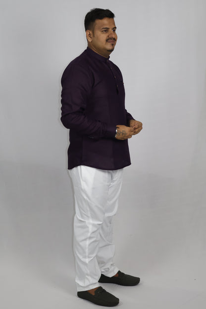 SHARPLINEN MEN'S FULL SLEEVE KURTA WINE