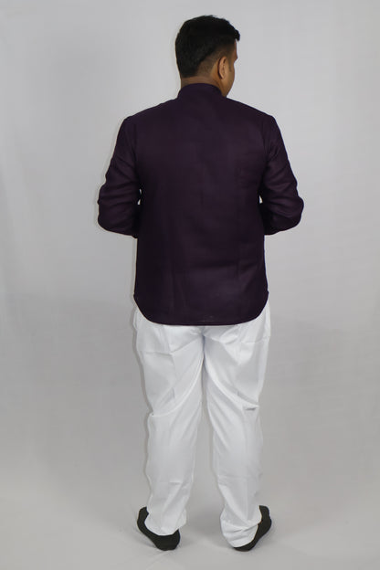 SHARPLINEN MEN'S FULL SLEEVE KURTA WINE