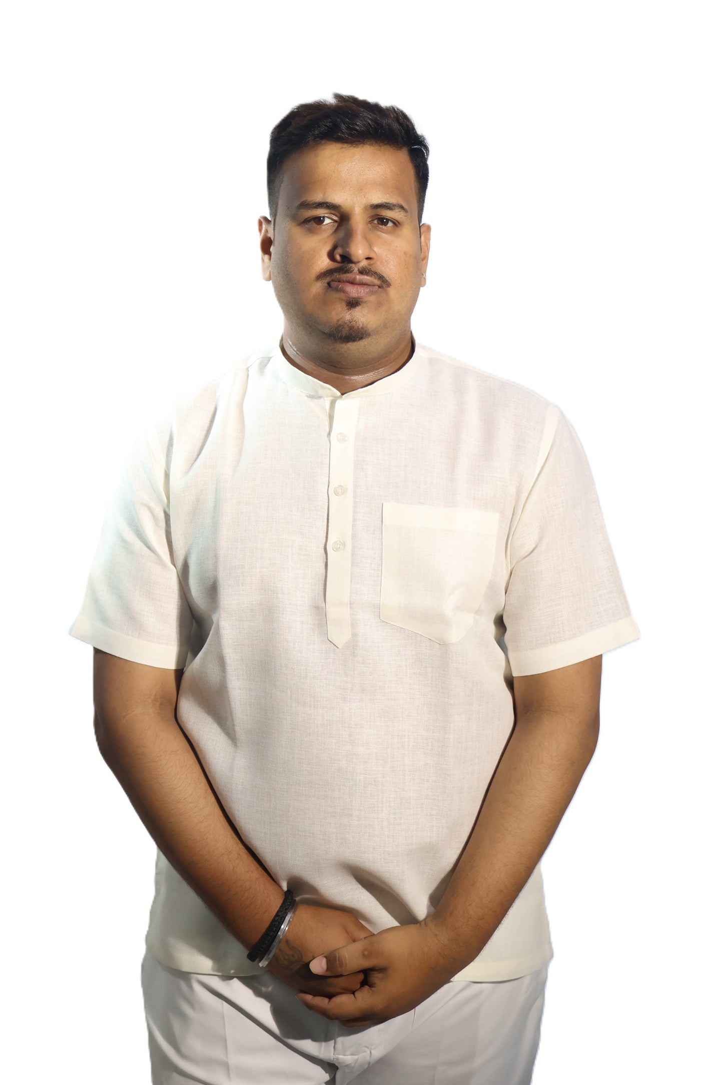 SHARPLINEN MEN'S HALF SLEEVE KURTA OFF WHITE