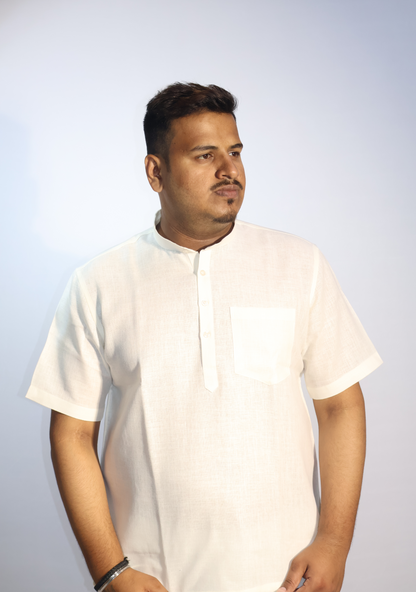 SHARPLINEN MEN'S HALF SLEEVE KURTA OFF WHITE