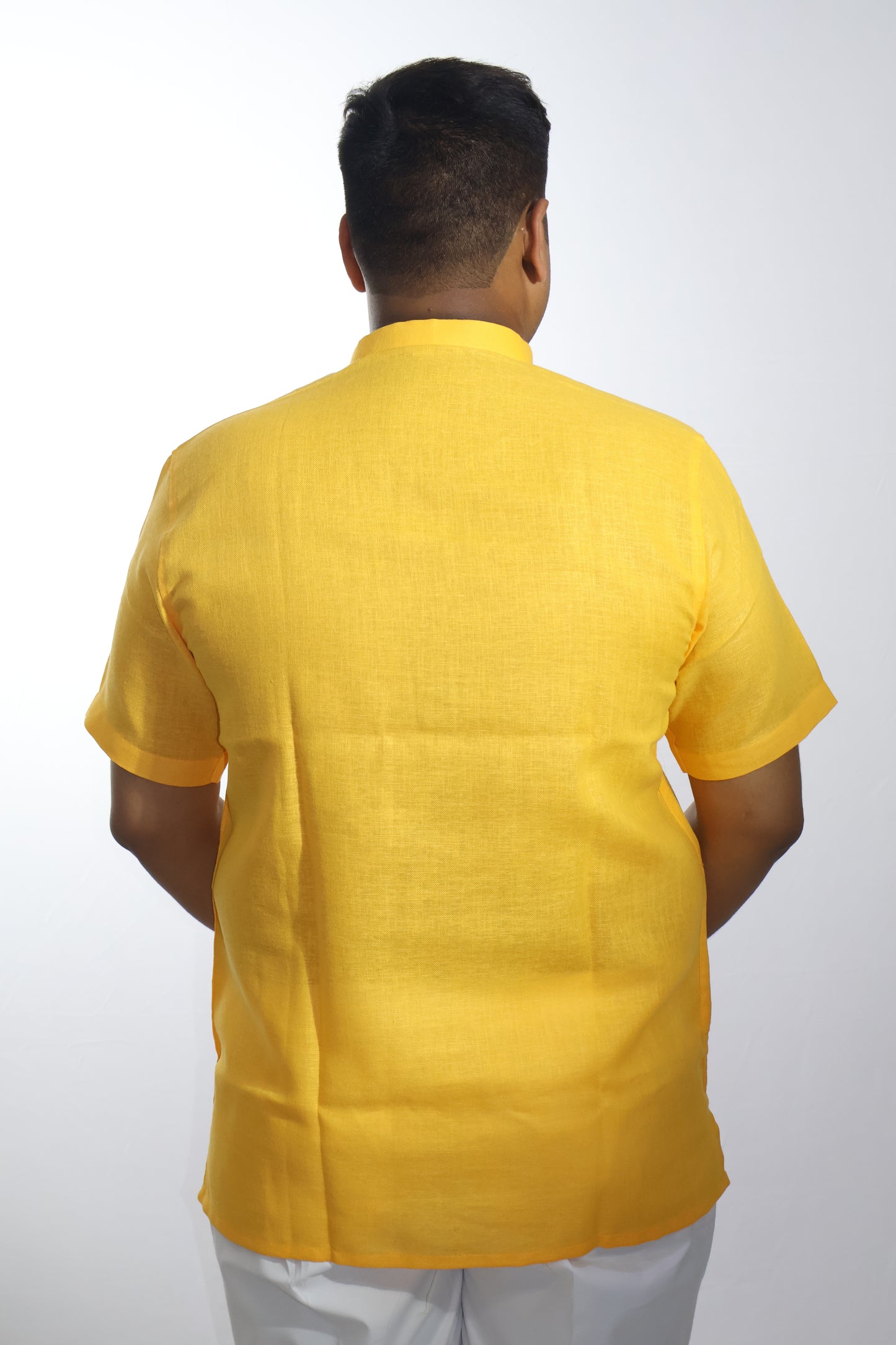 SHARPLINEN MEN'S HALF SLEEVE KURTA YELLOW