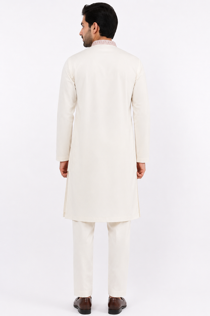 Men's mandarin collar Embroidery work kurta, Neck work, daman design and astar attached AST 20 - Pink