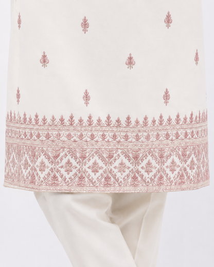 Men's mandarin collar Embroidery work kurta, Neck work, daman design and astar attached AST 20 - Pink