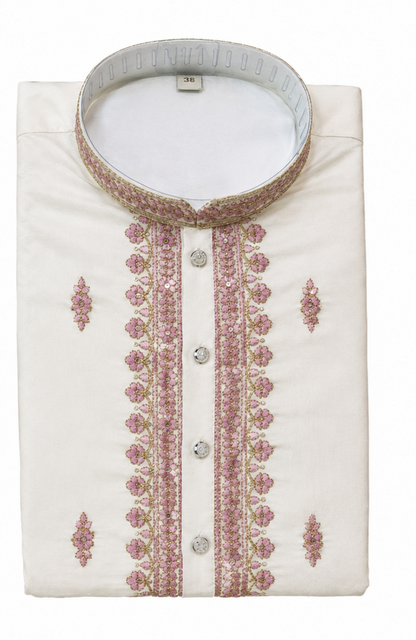 Men's mandarin collar Embroidery work kurta, Neck work, daman design and astar attached AST 20 - Pink