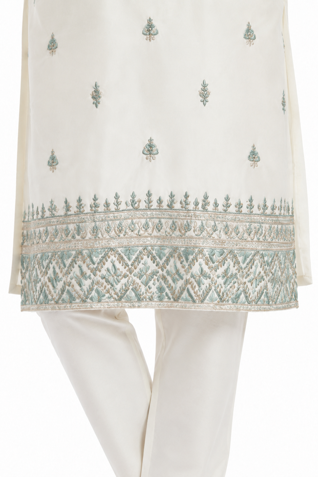 Men's mandarin collar Embroidery work kurta, Neck work, daman design and astar attached AST 20 - Blue