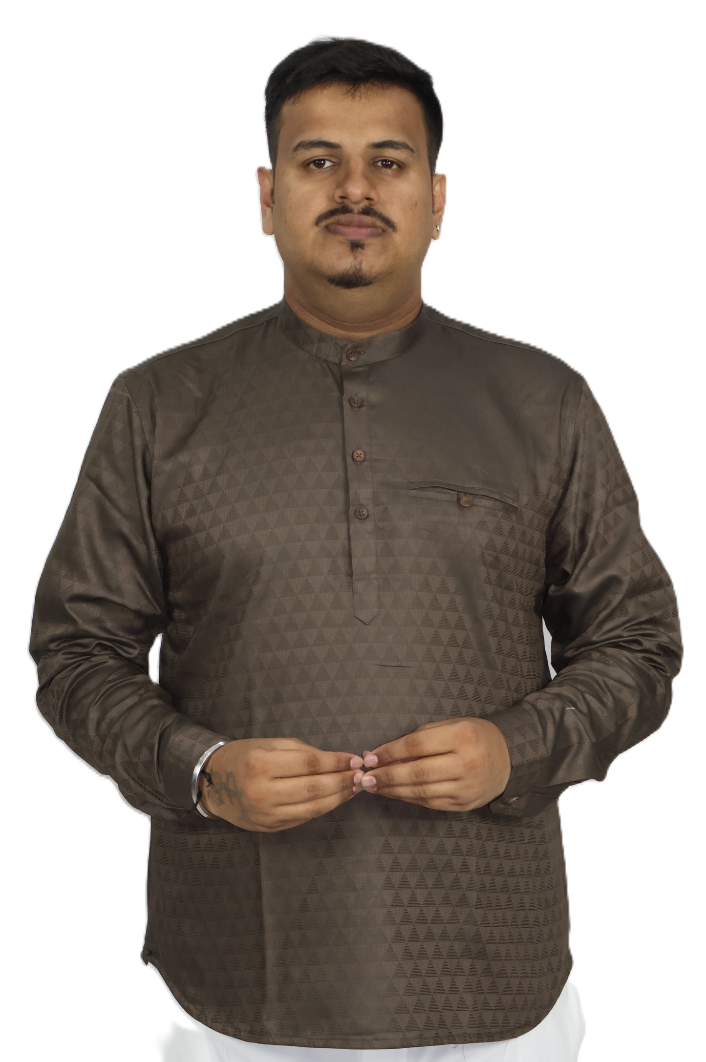 BHW CASATA MEN'S FULL SLEEVE SHORT KURTA BROWN