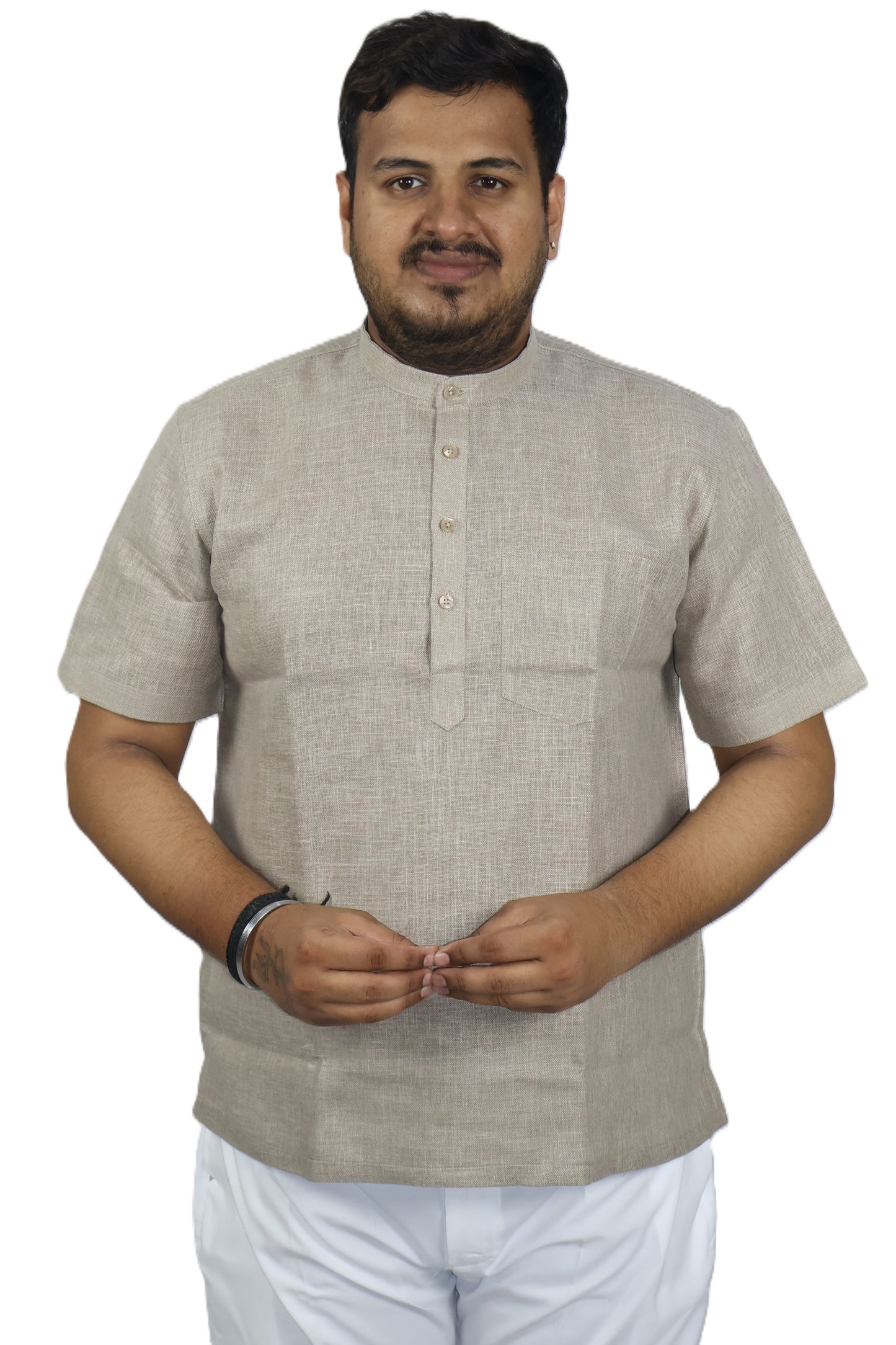 SHARPLINEN MEN'S HALF SLEEVE KURTA ASH GREY