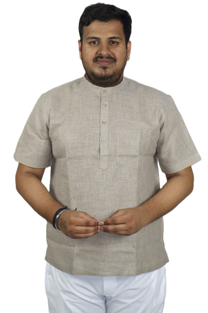SHARPLINEN MEN'S HALF SLEEVE KURTA ASH GREY