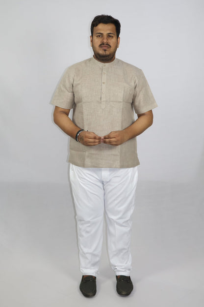 SHARPLINEN MEN'S HALF SLEEVE KURTA ASH GREY