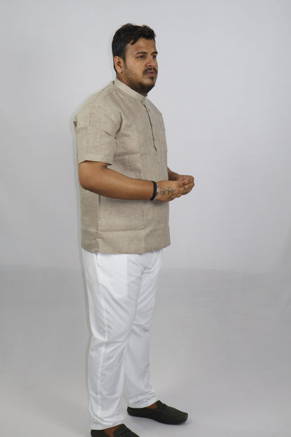 SHARPLINEN MEN'S HALF SLEEVE KURTA ASH GREY