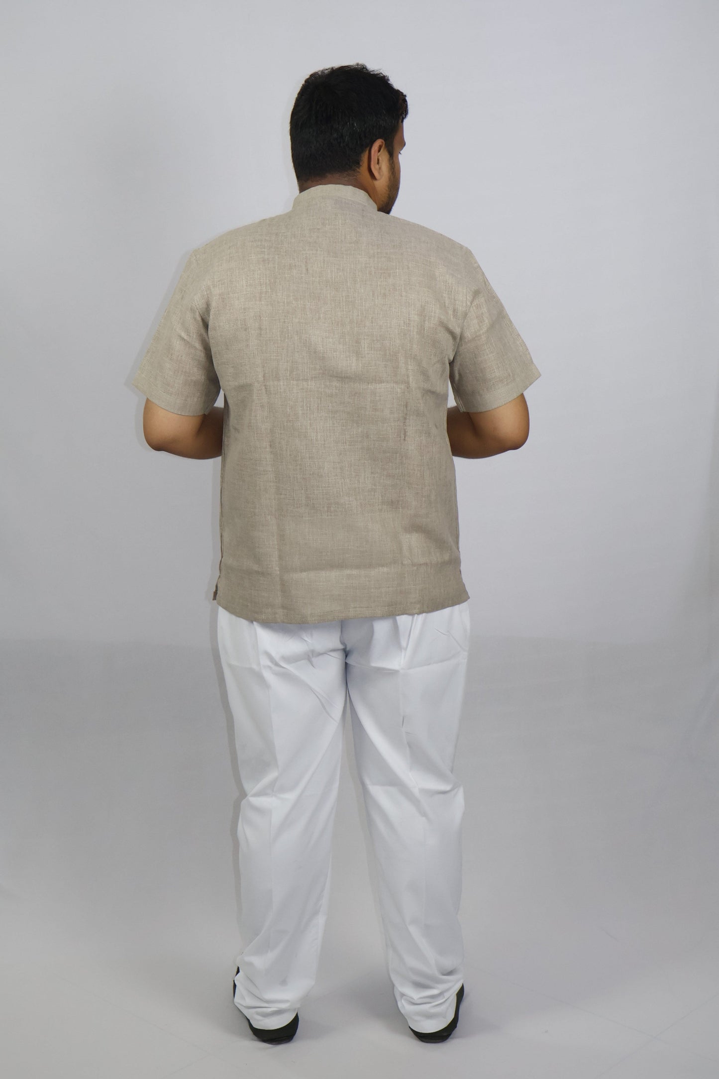 SHARPLINEN MEN'S HALF SLEEVE KURTA ASH GREY